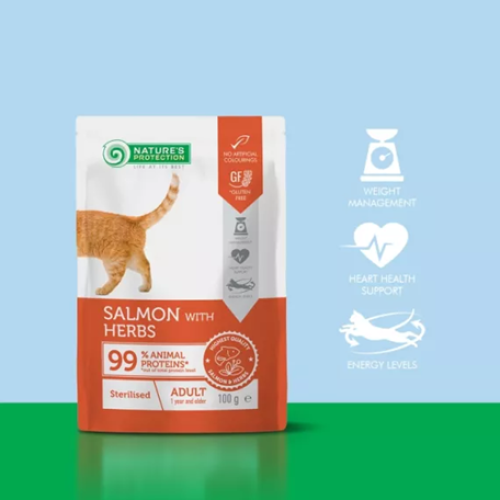 Nature's Protection 100g Sterilised ((Salmon with Herbs)) Adult 保然主食濕包 成貓 絕育配方 三文魚+香草 100克 (KIP59) (EXP: 02月/2027) Nature's Protection 100g Sterilised ((Salmon with Herbs)) Adult 保然主食濕包 成貓 絕育配方 三文魚+香草 100克 (KIP59) (EXP: 02月/2027)